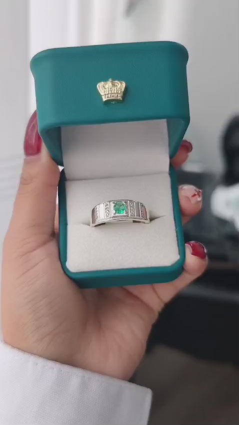 Anillo Ébano — Plata Italiana y Esmeralda Colombiana